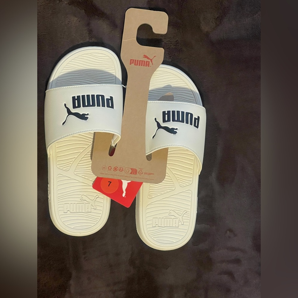 Puma men Cream Slide Sandals